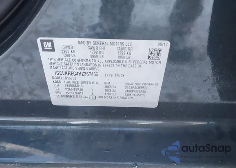 2017 Chevrolet Silverado 1500 2Lt z USA, uszkodzony, nr VIN 1GCVKREC4HZ367465